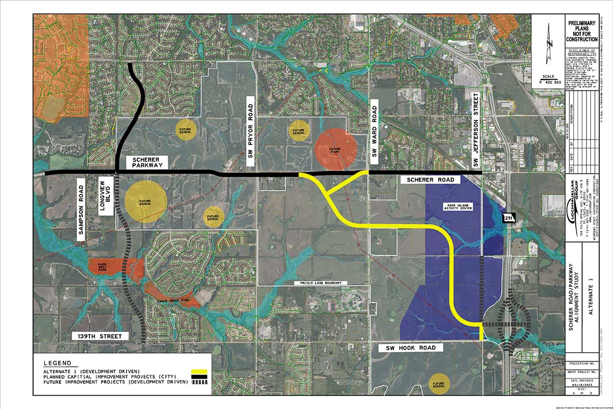 alternative one map of Scherer Road alignment
